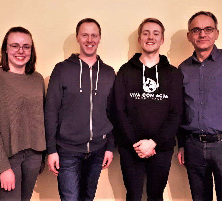 Die Neugewählten beim OKC: Janina Jakobs (Jugendwartin), Michael Grunwald (Wanderwart), Steffen Jakobs (Jugendwart), und Arno Gundlack (Vorsitzender)